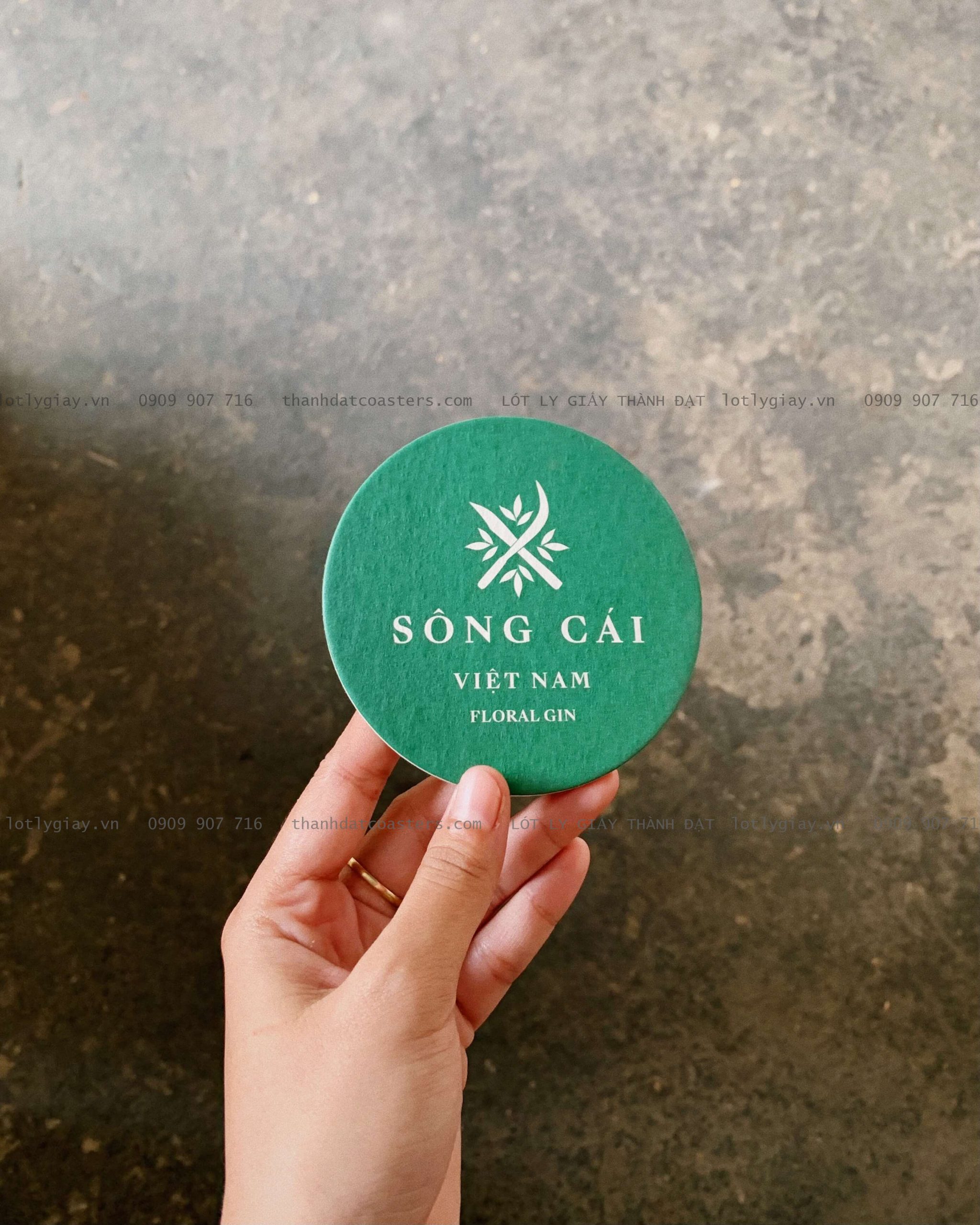 Đế lót ly giấy in cho Sông Cái Distillery